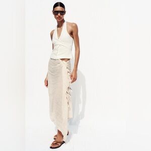 NWT. Zara Linen Scarf With Pom Poms. NEW